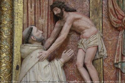 photographie “Le Jour ni l’Heure : Le Crucifié embrassant saint Bernard (Cristo abrazando a San Bernardo), XVIIe s. (?), monastère de San Pedro de Cardena, Castrillo del Val, province de Burgos, Vieille-Castille, Espagne, mercredi 28 août 2024, 12:25:27” par Renaud Camus — www.renaud-camus.net — Cristo abrazando a San Beernardo, Le Christ embrassant saint Bernard, Le Crucifié embrassant saint Bernard, Christ, Cristo, Bernard, saint Bernard de Clairvaux, san Bernardo, San Oedro de Cardena, Castrillo del Val, Burgos, province de Burgos, provincia de Burgos, Castille, Castilla, Castilla y Leon, Spain, Espagne, Espana