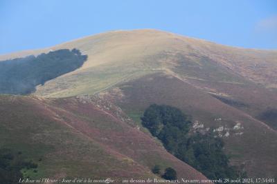 photographie “Le Jour ni l’Heure 2754 : Jour d’été à la montagne — au-dessus de Roncevaux, Navarre, mercredi 28 août 2024, 17:54:03” par Renaud Camus — www.renaud-camus.net — Jour d’été à la montagne, montagne, paysage, Roncevaux, Ronscesvalles, Puerto d’Arnosteguy, Ortzanzurieta, Navarre, Espagne, France, Espanha, Navarra, Astobizkar