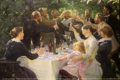 photographie “Le Jour ni l\'Heure 0479 : Peder Severin Krøyer, 1851-1909, Hipp, Hipp, Hurra ! fête d\'artistes à Skagen (Danemark), musée des Beaux-Arts de Gothembourg, Suède, samedi 28 août 2010, 16:17:33” par Renaud Camus — www.renaud-camus.net — tableau, peinture, peintre, painter, déjeuner, lunch, toast, Ancher, Jutland, Denmark, Danmark, Sverige, Sweden, Krøyer