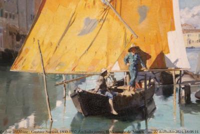 photographie “Le Jour ni l’Heure 7375 : Gustave Surand, 1860-1937, Les Voiles jaunes, ou Pêcheurs de la Chuiggia à Venise, 1885, musée des Arts de Nantes, dimanche 22 décembre 2024, 18:08:14” par Renaud Camus — www.renaud-camus.net — Surand, Gustave Surand, Les Voiles Jaunes, Pêcheurs de la Chioggia à Venise, 1885, Nantes, musée de Nantes, musée des Arts de Nantes