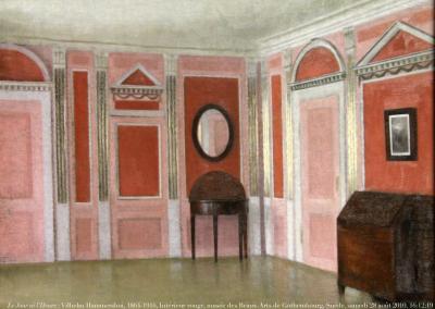 photographie “Le Jour ni l\'Heure 0475 : Vilhelm Hammershøi,1864-1916, Intérieur rouge, musée des Beaux-Arts de Gothembourg (Götheborg), Suède, samedi 28 août 2010, 16:12:19” par Renaud Camus — www.renaud-camus.net — tableau, peinture, painting, peintre, painter, Danemark, Denmark, Danmark, danois, danish, dansk, salon, red, interior, vide, empty, emptiness, Sweden, Sverige