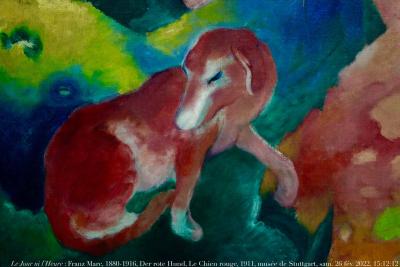 photographie “Le Jour ni l\'Heure : Franz Marc, 1880-1916, Der rote Hund, Le Chien rouge, 1911, musée de Stuttgart, samedi 26 février 2022, 15:12:12” par Renaud Camus — www.renaud-camus.net — Le Jour ni l'Heure, Franz Marc, 1880-1916, Der rote Hund, Le Chien rouge, 1911, musée de Stuttgart, samedi 26 février 2022, 15:12:12