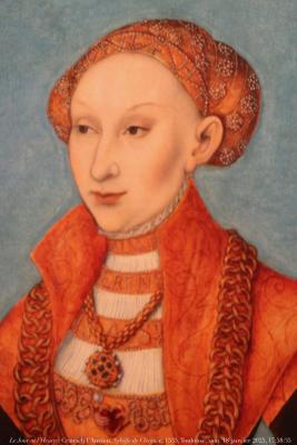 photographie “Le Jour ni l’Heure 0366 : Lucas Cranach l’Ancien, 1472-1553, portrait, c. 1535, de Sybille de Clèves, 1512-1554, électrice consort de Saxe, Toulouse, fondation Bemberg, samedi 18 janvier 2025, 17:58:33” par Renaud Camus — www.renaud-camus.net — Cranach, “Cranach, l’Ancien”, Lucas Cranach” ”Lucas Cranach l’Ancien” “Sibylle de Clèves” , de, Saxe, portrait, Camus, Renaud Camus, Toulouse, fondation Bemberg, Bemberg, 18 janvier 2025