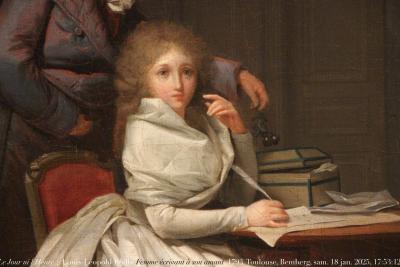 photographie “Le Jour ni l’Heure 0346 : Louis-Léopold Boilly, 1761-1845, Une femme écrivant à son amant, ou La Lettre, 1789-1793, dét., Toulouse, fondation Bemberg, samedi 18 janvier 1025, 17:53:12” par Renaud Camus — www.renaud-camus.net — Boilly, Louis-Léopold Boilly, Une femme écrivant à son amant, La Lettre, The Letter, 1793, Révolution, Toulouse, Bemberg, fondation Bemberg, Camus