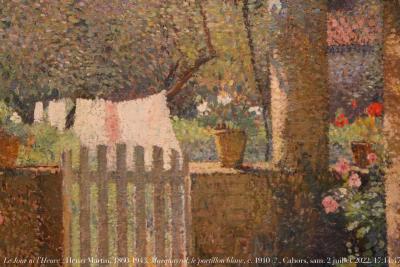 photographie “Le Jour ni l’Heure 6617 : Henri Martin, 1860-1943, Marquayrol, le portillon blanc, c. 1910 (?), dét., Cahors, musée Henri-Martin, samedi 2 juillet 2022, 17:14:47” par Renaud Camus — www.renaud-camus.net — Martin, Henri Martin, Marquayrol, Labastide-du-Vert, le portillon blanc, Lot, tableau, peinture, Cahors, musée, musée Henri-Martin