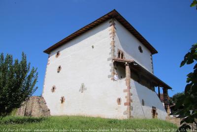 photographie “Le Jour ni l’Heure 0874 : autoportrait au palais Dorrea, ou Jauregizahar, XIIIe s., Irurita, Baztan, Navarre, jeudi 22 août 2024, 15:41:51” par Renaud Camus — www.renaud-camus.net — Irurita, Baztan, Dorrea, palsis Dorrea, Jauregizahar, Navarre, Pays basque, autoportrait, selfportrait, autoritratto, tour, tower, Espagne