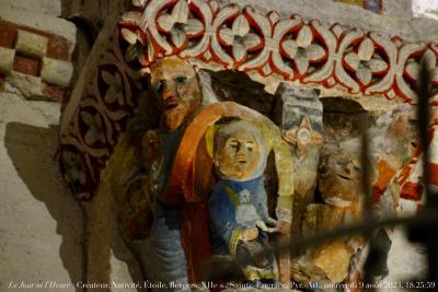 photographie “Le Jour ni l’Heure : Créateur, Nativité, Étoile, Bergers, chapiteau roman, XIIe s., égl. de Sainte-Engrâce, dans la Soule, Pyrénées-Atlantiques, France, mercredi 9 août 2023, 18:25:53” par Renaud Camus — www.renaud-camus.net — Créateur, Nativité, Étoile, Bergers, chapiteau, chapiteau roman, roman, romane, romanesque, art roman, sculpture romane, Sainte-Engrâce, église, Soule, Pyrénées-Atlantiques, Pyrénées, France, Vierge, Vierge à l'Enfant