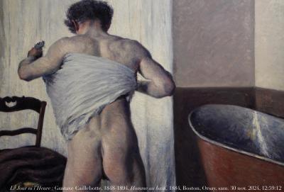 photographie “Le Jour ni l’Heure 6094 : Gustave Caillebotte, 1848-1894, Homme au bain, 1884, dét., Boston, Museum of Fine Arts, Paris, exposition “Caillebotte : Peindre les hommes”, musée d’Orsay, samedi 30 novembre 2024, 12:59:12” par Renaud Camus — www.renaud-camus.net — Caillebotte, Gustave Caillebotte, Homme au bain, 1884, Boston, Museum of Fine Arts, Paris, Orsay, musée d’Orsay, Peindre les hommes