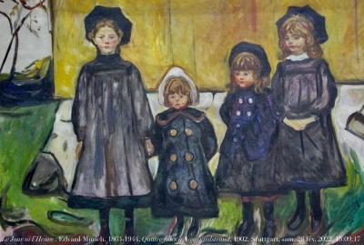 photographie “Le Jour ni l’Heure 1107 : Quatre petite filles à Aasgaardstrand (les sœurs Bugge), 1902, musée des Beaux-Arts de Stuttgart, Bade-Wurtemberg, Allemagne, samedi 26 février 2022, 15:09:17” par Renaud Camus — www.renaud-camus.net — Munch, Edvard Munch, Vier Mädchen in Aasgaardstrand, Quatre jeunes filles à Aasgaardstrand, Les Sœurs Bugge, The Bugge Sisters, Stuttgart, musée de Stuttgart, 26 février 2024