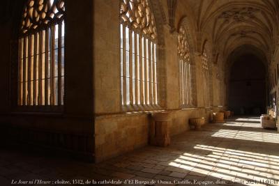 photographie “Le Jour ni l’Heure 1619 : cloître, 1512, de la cathédrale d’El Burgo de Osma, Castille, Espagne, dimanche 25 août 2024, 11:04:41” par Renaud Camus — www.renaud-camus.net — cloître, claustro, catedral, cathédrale, El Burgo de Osma, gothique, cloître gothique, Castille, Vieille-Castille, Castilla y Leon