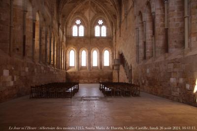 photographie “Le Jour ni l’Heure 2029 : réfectoire des moines, 1215, monastère cistercien de Santa Maria de Huerta, province de Soria, Vieille-Castille, lundi 26 août 2024, 16:41:14” par Renaud Camus — www.renaud-camus.net — Santa Maria de Huerta, réfectoire, refectorio, Soria, province de Soria, roman, romane, romanesque, abbaye romane, abbaye cistercienne, Castille, monastère, monastère cistercien, Castilla y Leon, Vieille-Castille, Espana, Espanha, Espagne, Spain