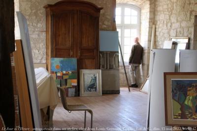 photographie “Le Jour ni l’Heure 5172 : autoportrait dans un atelier, chez Jean-Louis Germain, château de Cauzac, Lot-et-Garonne, Nouvelle-Aquitaine, dimanche 15 mai 2022, 16:49:47” par Renaud Camus — www.renaud-camus.net — autoportrait, autoportrait dans un atelier, Cauzac, château de Cauzac, Germain, Jean-Louis Germain